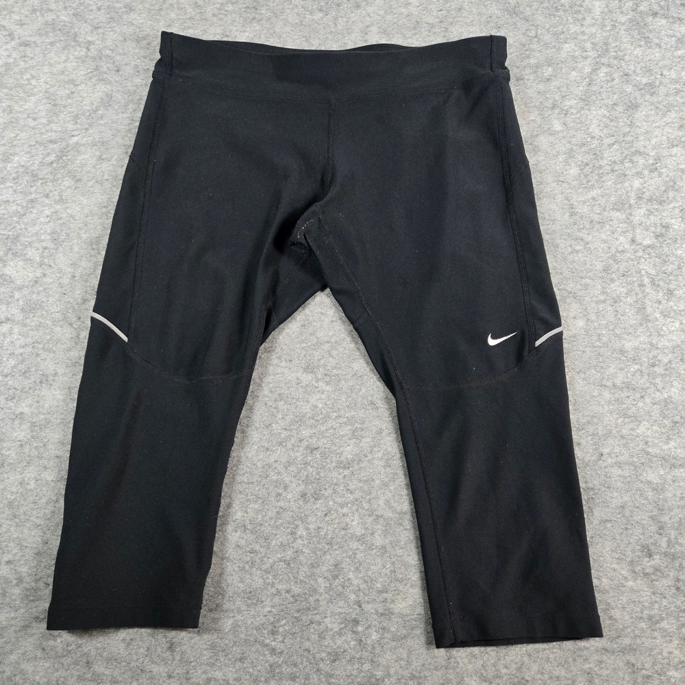 Nike Womens Black Dri-FIT Running Athletic Capri Leggings L 519841-010